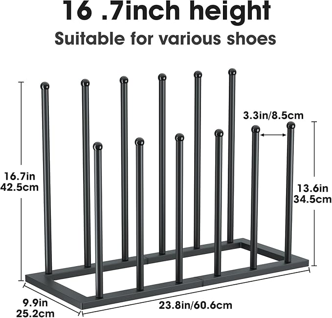 Urban Deco Free Standing Shoe Racks, Boot Organizer for Tall Boots, Black Metal Boot Rack Fit for 6 Pairs, Shoe Organizer for Dorm Room, Closet, Entryway (Black-6pairs)