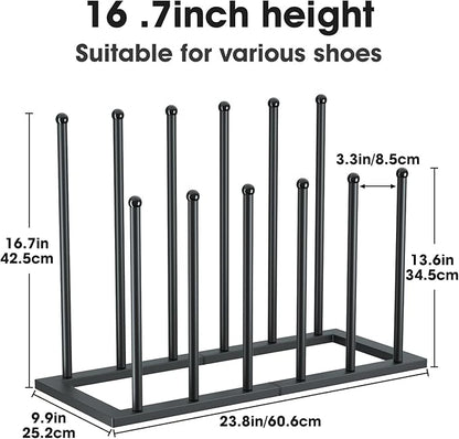 Urban Deco Free Standing Shoe Racks, Boot Organizer for Tall Boots, Black Metal Boot Rack Fit for 6 Pairs, Shoe Organizer for Dorm Room, Closet, Entryway (Black-6pairs)