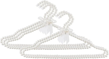 5 Pack Pearl Beaded Clothes Hangers Clothing Hanger with Ribbon Bowknot Elegant Bridesmaid Hangers Closet Coat Storage Organizer for Women Bride Wedding (White)
