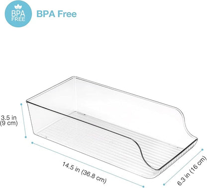 Puricon 4 Pack Refrigerator Organizer Bins Can Dispenser Storage Holder, Soda Beverage Canned Food Container Bin Clear Plastic Pantry Storage Rack for Fridge Kitchen Countertops Cabinets -Skinny Can