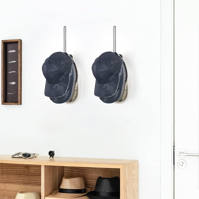 Mkono Hat Organizer for Baseball Caps, Set of 2 Wall Hat Rack 7.9 Inches Space Saving Holds 40 Caps Modern L -Shaped Hat Hooks Wall Mount Hat Holder for Closet Bedroom Storage, Medium, Black