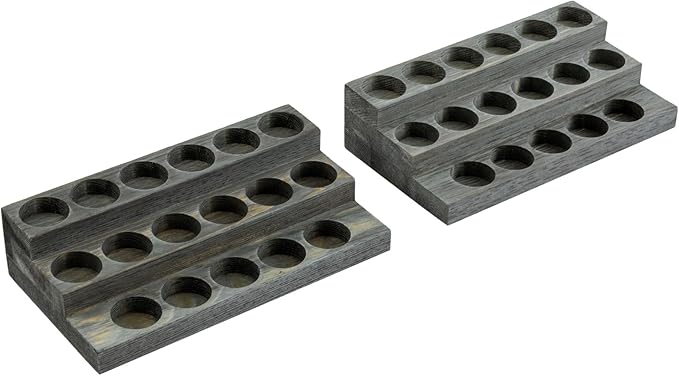 MyGift Set of 2 Vintage Gray Wood 3-Tier Essential Oil Display Stands, Countertop Organizer Rack for 17 Bottles Each