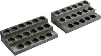MyGift Set of 2 Vintage Gray Wood 3-Tier Essential Oil Display Stands, Countertop Organizer Rack for 17 Bottles Each