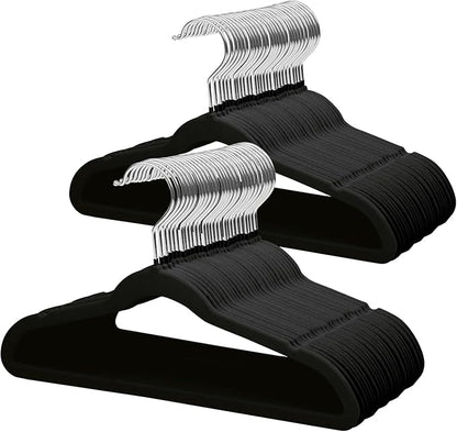 ManGotree 14 Inch Kids Velvet Hangers for Closet, Ultra-Thin Space Saving Children's Clothes Hangers, Non-Slip Felt Toddler Hanger for Youth's Clothes (66 Pack, Black)