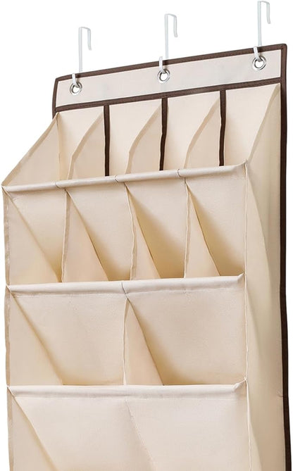 Dorm Hanging Shoe Holder Hanging Shoe Organizer for Door Multipurpose Hanging Storage Bag for Closet Door Hanger Door Shoe Rack for Clothing, Beige 11 grids