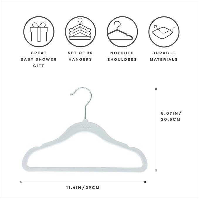3 Sprouts Velvet Baby Hangers - Non-Slip Hangers for Infant and Toddler Clothes - Slim Space-Saving Design with Nordic Colors for Nursery - 30 Pack - Blue