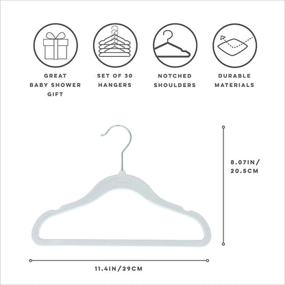 3 Sprouts Velvet Baby Hangers - Non-Slip Hangers for Infant and Toddler Clothes - Slim Space-Saving Design with Nordic Colors for Nursery - 30 Pack - Blue