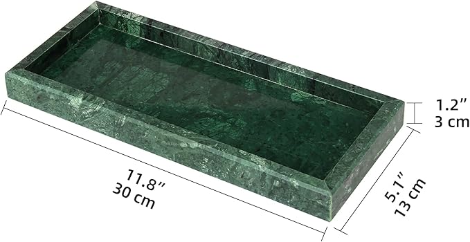 Marble Bathroom Vanity Tray,Luxury Natural Stone Small Decorative Tray,Soap Dispenser Dresser Top Perfume Home Kitchen Toilet Tank Sink Tray for Soap Bottles, Key Trinket Ring Tray(Green)
