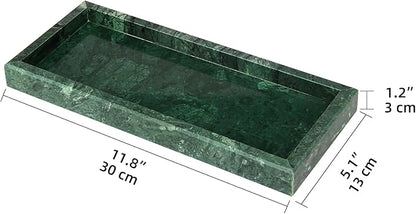 Marble Bathroom Vanity Tray,Luxury Natural Stone Small Decorative Tray,Soap Dispenser Dresser Top Perfume Home Kitchen Toilet Tank Sink Tray for Soap Bottles, Key Trinket Ring Tray(Green)