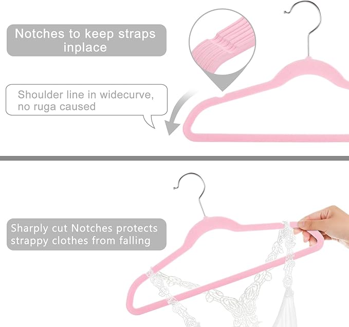 MIZGI Kids Velvet Hangers,Non-Slip Big Kids Hangers,14 Inch Hangers for Youth,Teen Clothes,Pack of 50（Pink/Silver）