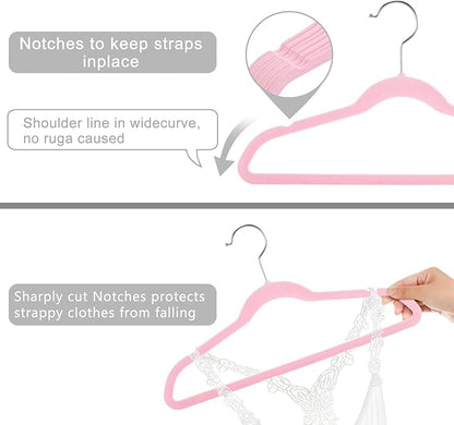MIZGI Kids Velvet Hangers,Non-Slip Big Kids Hangers,14 Inch Hangers for Youth,Teen Clothes,Pack of 50（Pink/Silver）