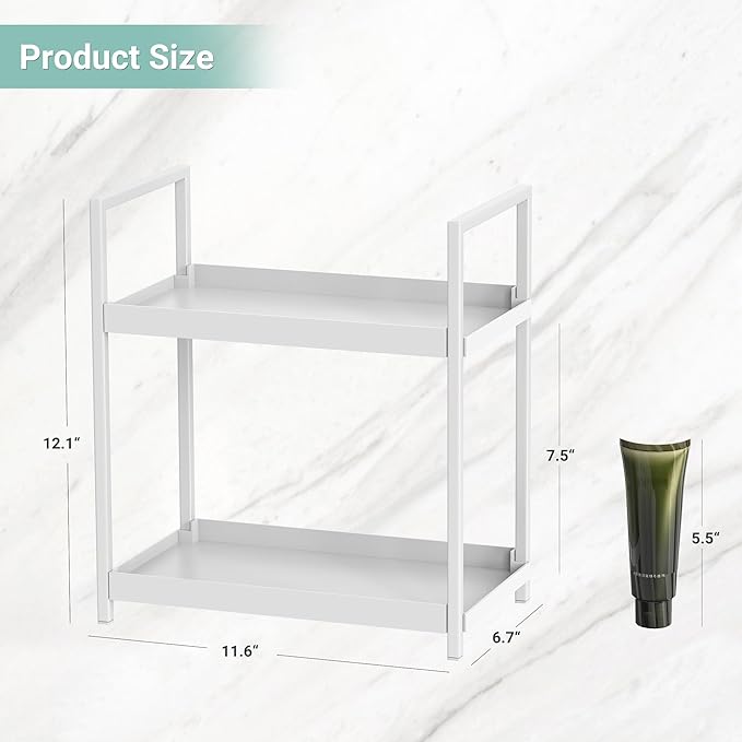 Bathroom Organizer Countertop, 2 Tier Counter Storage Shelf for Makeup Perfume Skincare Cosmetic Beauty Product, Small Vanity Countertop Tray Stand Rack Holder for Bathroom Sink Dresser, White