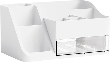 Yieach White Makeup Organizer Countertop,Large Cosmetics Storage Organizer for Make up Brush,Hair Products and Beauty Skincare Organizers,Plastic Makeup Holders and Organizers for Bathroom,Vanity,Desk