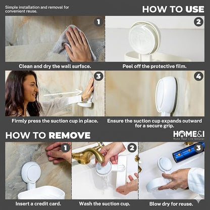 HOME&I Suction Cup Soap Dish Holder – Strong Vacuum Suction, Waterproof, Self-Draining Soap Dish for Shower, Bathroom, Kitchen Sink – No Drilling, Reusable (1 Pack)