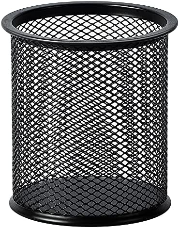 Amazon Basics Wire Mesh Pen Holder, Pencil Cup Desk Organizer for Stationery, Scissors, Office Caddy Storage, 3.7" x 3.3", Black by AmazonBasics