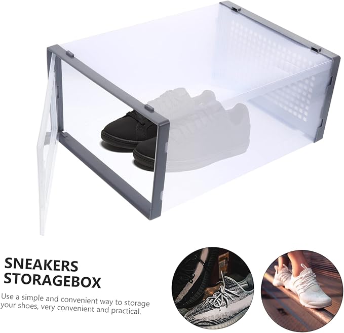 2pcs Shoe Box Storage Boxes Sturdy Plastic Shoes Organizer for Closet Entryway Style
