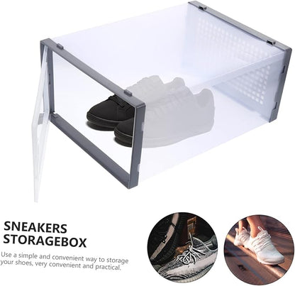 2pcs Shoe Box Storage Boxes Sturdy Plastic Shoes Organizer for Closet Entryway Style