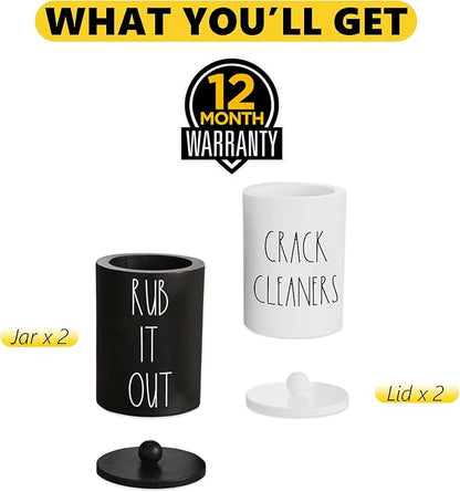 Farmhouse Apothecary Jars, Cotton Pads & Floss Holder with Lids, Funny Cotton Rounds Jars, Floss Pick Canisters for Bathroom Decor Storage Organization