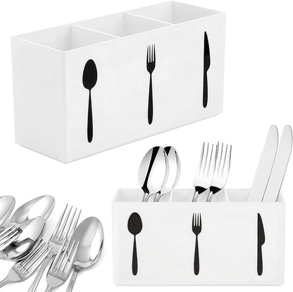 Cutlery Storage Organizer Silverware Caddy Utensil Holder Countertop Knife Spoon and Fork Organizer Kitchen 3 Section Tableware Storage Box Indoor Outdoor Party Tableware Holder (Black) (White)