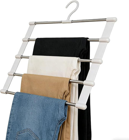 5-Tier Hanging Pants Rack, Pants Rack, 2 Pack Space Saving Closet Organizer for Multiple Pants, Slacks, Jeans, Towels, Scarves - Heavy Duty Storage Holder for Closet, Bedroom, Dorm Room