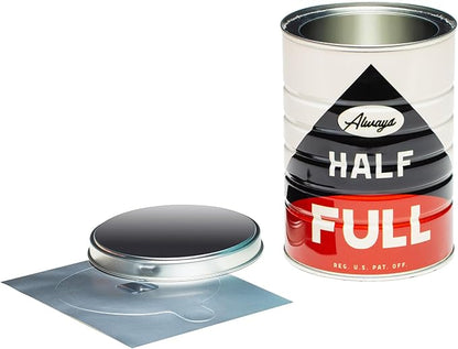 Retro Tin Can, Studio MPLS Designs, Collectable, Peel & Stick Valved End with Metal Lid, 8-12oz (4.0625 x 5.5 in) (Always Half Full Design)