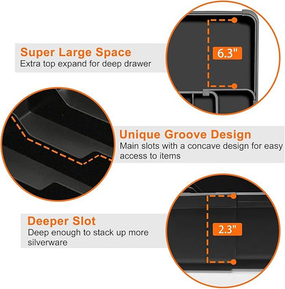 Silverware Organizer Expandable Utensil Drawer Organizer Adjustable Drawer Organizer, Flatware Cutlery Silverware Tray for Spoons Forks Knives Kitchen Organizers Storage (Black)