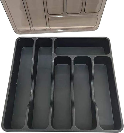 Cutlery Drawer Organizer, Silverware Organizer With Lid, Covered Utensil Tray For Kitchen Drawer And Countertop, Plastic Cutlery And Flatware Storage Box For Spoons Forks Holder Case, 6 Compartments