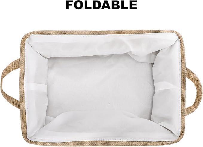 DEAYOU 2 Pack Snack Organizer for Pantry, Burlap Snack Storage Bins with 30 Pcs Bag Clips, Foldable Basket Containers with Handle for Countertop, Kitchen, Office, Chips, Popcorn, Candy, Pretzels