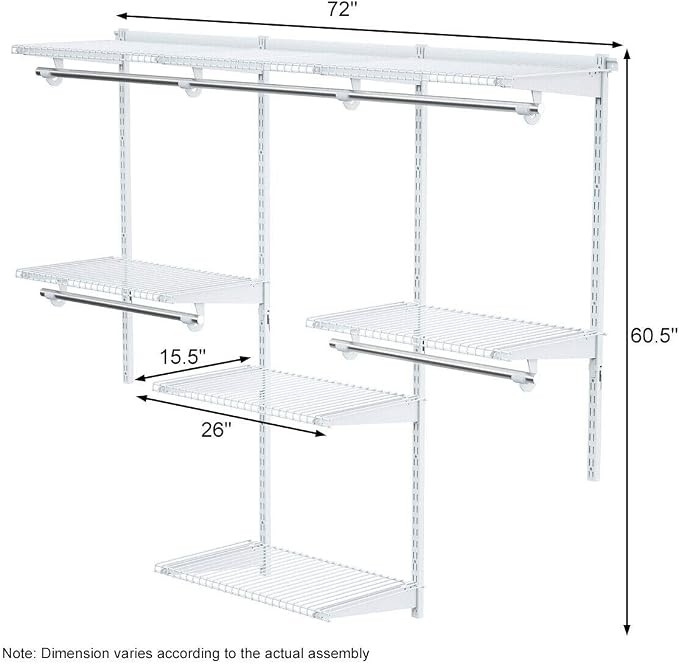Tangkula 4 to 6 FT Custom Closet System, Wall Mounted With Hanging Rod, Metal Storage Organizer Rack Wardrobe With Shelves, Adjustable Kit for Bedroom