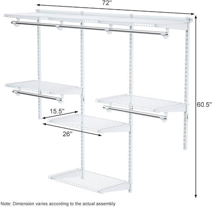 Tangkula 4 to 6 FT Custom Closet System, Wall Mounted With Hanging Rod, Metal Storage Organizer Rack Wardrobe With Shelves, Adjustable Kit for Bedroom