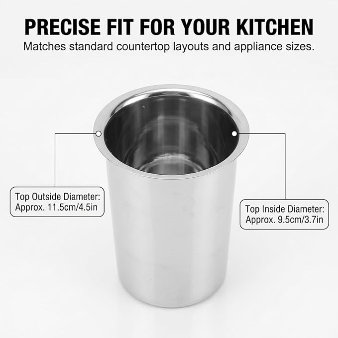 Yosoo Health Gear Kitchen Utensil Holder Spoon Fork Holder Storage Bucket, Multipurpose Large Capacity Utensil Crock for Countertop, Stainless Steel Utensil Holder 4.5*4.5*5.4in (Without Holes)