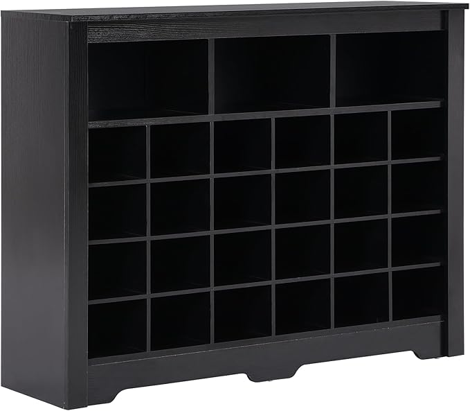 JIVOIT Modern Square Shoe Cabinet with Curved Base, Sleek Design 24 Shoe Cubby Console, Versatile Sideboard for Hallway, Bedroom, Living Room (Black,Curved Base)