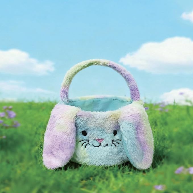 Easter Bunny Basket Plush Decorative Basket for Eggs Candy and Small Gifts (Rainbow)
