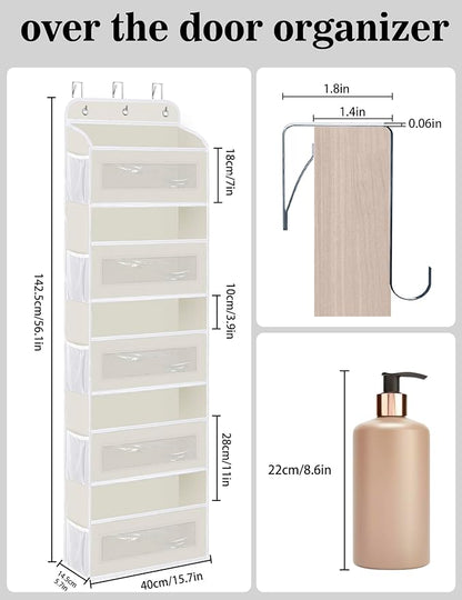 KYEVIS Over The Door Organizer, 5 Shelves Closet Door Hanging Organizer with 10 Mesh Pockets, Nursery Closet Organizer, Baby Essentials, Dorm Room Essentials for Girls