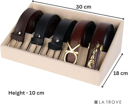 La Trove 5 Slot Belt Organizer Tray, Velvet Drawer Insert for Men’s Belts, Belt Storage Organizer for Closet & Drawer, Cream
