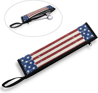 Cutlery Storage Bag Travel Silverware Cloth Bags for Travel Tableware Carrying Bag Travel Silverware Case Utensil Pouch Utensil Case,US Flag Blue and Red