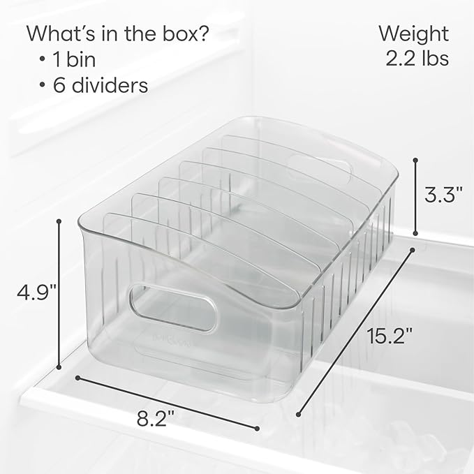YouCopia FreezeUp Freezer Bin 15", BPA-Free Clear Fridge Organizer with Adjustable Dividers and Handles for Frozen Food and Leftovers