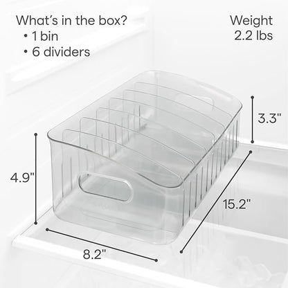 YouCopia FreezeUp Freezer Bin 15", BPA-Free Clear Fridge Organizer with Adjustable Dividers and Handles for Frozen Food and Leftovers