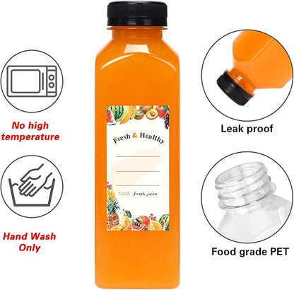 Moretoes 144pcs 16oz Plastic Juice Bottles with Lids, Reusable Clear Bulk Juice Containers with Caps for Juicing, Smoothies, Drinking and Other Beverages