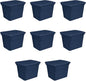 Sterilite 18 Gal Storage Tote, Stackable Bin with Lid, Plastic Container to Organize Clothes in Closet, Basement, Blue Base and Lid, 8-Pack