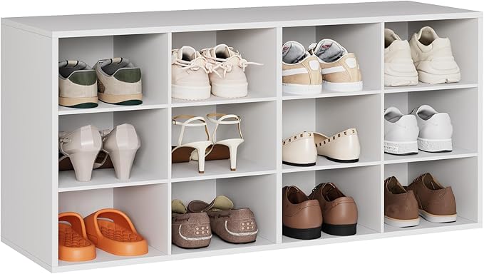 Aenuert 12-Cubby Shoe Rack, 3-Tier Wood Shoe Organizer, Multifunctional Shoe Organizer Bench for Entryway, Mudroom, Hallway, Closet,36.22 * 11.81 * 17.72 Inch,White