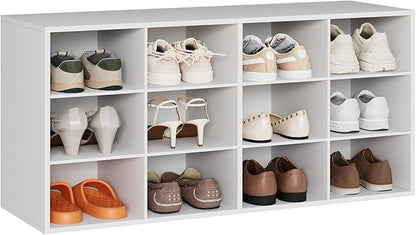 Aenuert 12-Cubby Shoe Rack, 3-Tier Wood Shoe Organizer, Multifunctional Shoe Organizer Bench for Entryway, Mudroom, Hallway, Closet,36.22 * 11.81 * 17.72 Inch,White