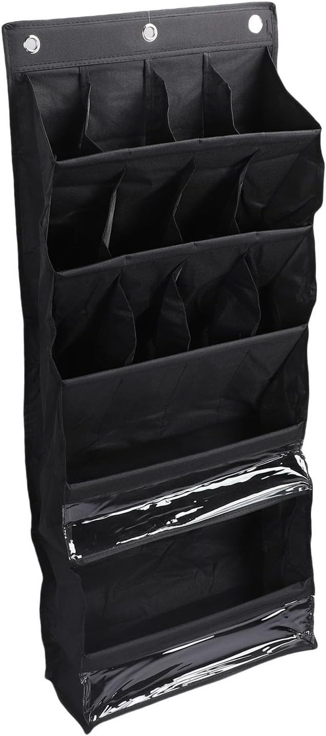 Over The Door Shoe Bag with Pockets | 600D Oxford Fabric Breathable Hanging Storage | Space Saving Shoe Rack for Closet/Dorm/Entryway | Multi - Purpose Organizer, Hooks (Black)