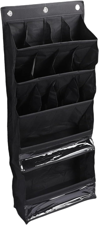 Over The Door Shoe Bag with Pockets | 600D Oxford Fabric Breathable Hanging Storage | Space Saving Shoe Rack for Closet/Dorm/Entryway | Multi - Purpose Organizer, Hooks (Black)
