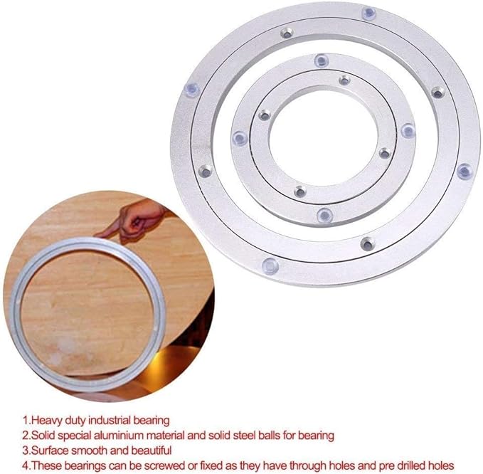 Lazy Susan Bearing, Lazy Susan Hardware Turntable Bearing Lazy Susan Parts Heavy Duty Aluminium Alloy Rotating Bearing Plate Turntable Round Dining Table (8 inches*H8.5MM)