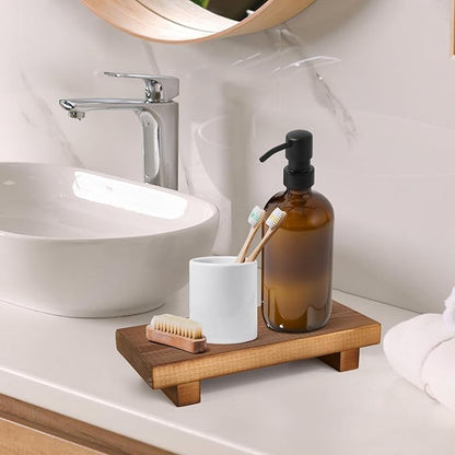 Wood Riser Soap Stand, Wooden Tray for Bathroom Counter, Kitchen Sink Stand for Soap, Pedestal Stand for Table Display, Home Decor, Footed Tray(8.66x3.54 Inch)