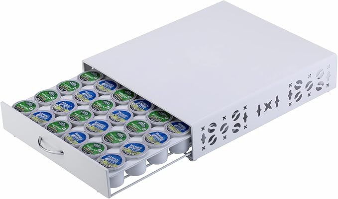 Coffee Pod Holder for Keurig Pods iron Top Drawer,K Cup Holder Capsule Display Storage compatibility 42 k-cup Pods (white)