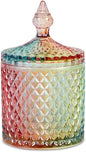 Colorful Home Decorative Jar Qtips Holder Dispenser Glass Storage Container Bathroom Counter Vanity Organizer for Bath Salts/Swabs/Rounds Makeup Sponges Toothpick Jewelry(Rainbow, 10 oz)