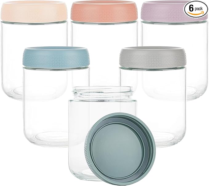 BCnmviku 16 oz Mason Jars Overnight Oats Containers with Lids,6 PACK Glass jars with Airtight Lids, Wide mouth Mason Salad Spice jars, Glass Food Storage Containers for Snacks Yogurt Spice Sugar (6)