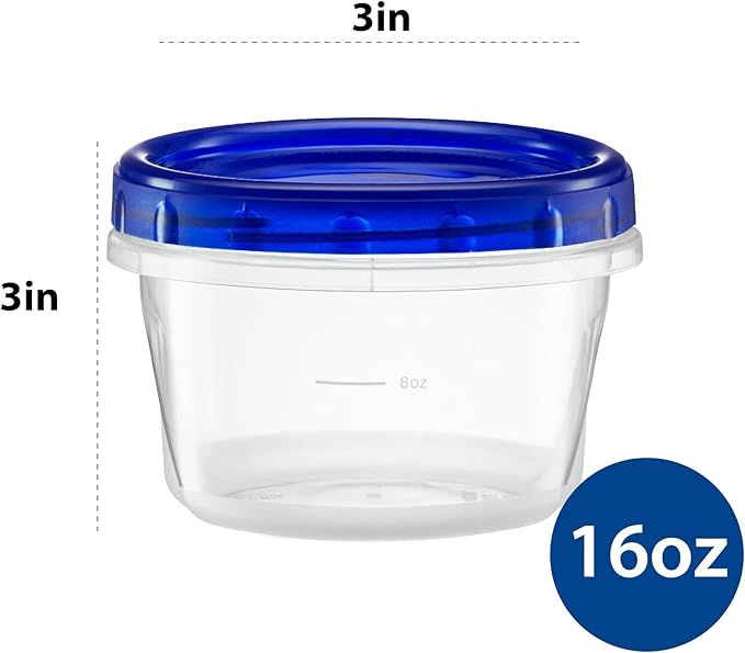 ELEGANT DISPOSABLES Twist Top Deli Containers Food Storage Containers Blue Screw on Lid Reusable Stackable Leakproof Airtight, pack of 10-16 oz containers